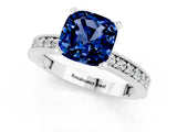 White gold Cushion Cut Blue Sapphire Milgrain Pavé Engagement Ring with Four-Prong Setting_13