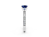 White gold Cushion Cut Blue Sapphire Milgrain Pavé Engagement Ring with Four-Prong Setting_14