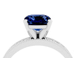 White gold Cushion Cut Blue Sapphire Milgrain Pavé Engagement Ring with Four-Prong Setting_16