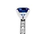 White gold Cushion Cut Blue Sapphire Milgrain Pavé Engagement Ring with Four-Prong Setting_17