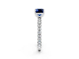 White gold Cushion Cut Blue Sapphire Pavé Solitaire Ring with Round Band and Prong Setting_38