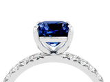 White gold Cushion Cut Blue Sapphire Pavé Solitaire Ring with Round Band and Prong Setting_40