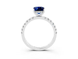 White gold Cushion Cut Blue Sapphire Pave Band Solitaire Ring with Four-Prong Setting_27