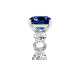 White gold Cushion Cut Blue Sapphire Prong Setting with Side Stones on a Pave Band_5