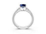 White gold Cushion Cut Blue Sapphire Ring with Milgrain Pavé Band and Four-Prong Setting_15