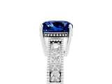 White gold Cushion Cut Blue Sapphire Ring with Milgrain Pavé Band and Four-Prong Setting_17
