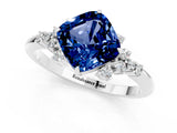 White gold Cushion Cut Blue Sapphire Ring with Side Stones and Four-Prong Setting_37