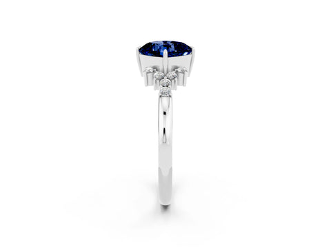 White gold Cushion Cut Blue Sapphire Ring with Side Stones and Four-Prong Setting_38