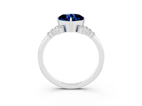 White gold Cushion Cut Blue Sapphire Ring with Side Stones and Four-Prong Setting_39