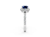 White gold Cushion Cut Blue Sapphire Scalloped Halo Engagement Ring with Round Shared Prong Band_50