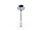 White gold Cushion Cut Blue Sapphire Scalloped Halo Engagement Ring with Round Shared Prong Band_50