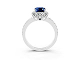White gold Cushion Cut Blue Sapphire Scalloped Halo Engagement Ring with Round Shared Prong Band_51