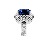 White gold Cushion Cut Blue Sapphire Scalloped Halo Engagement Ring with Round Shared Prong Band_53