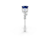White gold Cushion Cut Blue Sapphire Scattered Round Accent Ring with Prong Setting_38