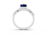 White gold Cushion Cut Blue Sapphire Scattered Round Accent Ring with Prong Setting_39