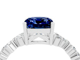 White gold Cushion Cut Blue Sapphire Scattered Round Accent Ring with Prong Setting_40