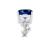 White gold Cushion Cut Blue Sapphire Scattered Round Accent Ring with Prong Setting_41