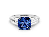 White gold Cushion Cut Blue Sapphire Solitaire Engagement Ring with Cathedral Setting and Four-Prong Mount_132