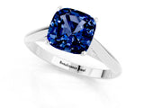 White gold Cushion Cut Blue Sapphire Solitaire Engagement Ring with Cathedral Setting and Four-Prong Mount_133