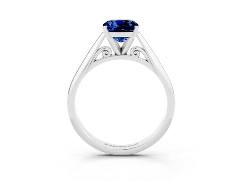 White gold Cushion Cut Blue Sapphire Solitaire Engagement Ring with Cathedral Setting and Four-Prong Mount_15