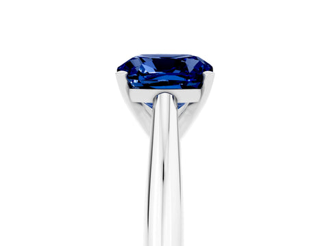White gold Cushion Cut Blue Sapphire Solitaire Engagement Ring with Cathedral Setting and Four-Prong Mount_17