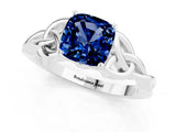 White gold Cushion Cut Blue Sapphire Solitaire Engagement Ring with Celtic Knot Band and Four-Prong Setting_1