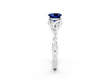 White gold Cushion Cut Blue Sapphire Solitaire Engagement Ring with Celtic Knot Band and Four-Prong Setting_2