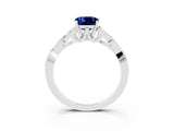 White gold Cushion Cut Blue Sapphire Solitaire Engagement Ring with Celtic Knot Band and Four-Prong Setting_3