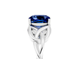 White gold Cushion Cut Blue Sapphire Solitaire Engagement Ring with Celtic Knot Band and Four-Prong Setting_5