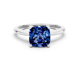 White gold Cushion Cut Blue Sapphire Solitaire Engagement Ring with Classic Band and Four-Prong Setting_12