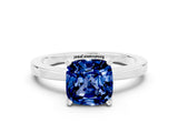 White gold Cushion Cut Blue Sapphire Solitaire Engagement Ring with Classic Band and Four-Prong Setting_24