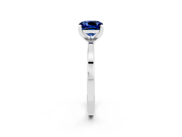 Platinum Cushion Cut Blue Sapphire Solitaire Engagement Ring with Classic Band and Four-Prong Setting