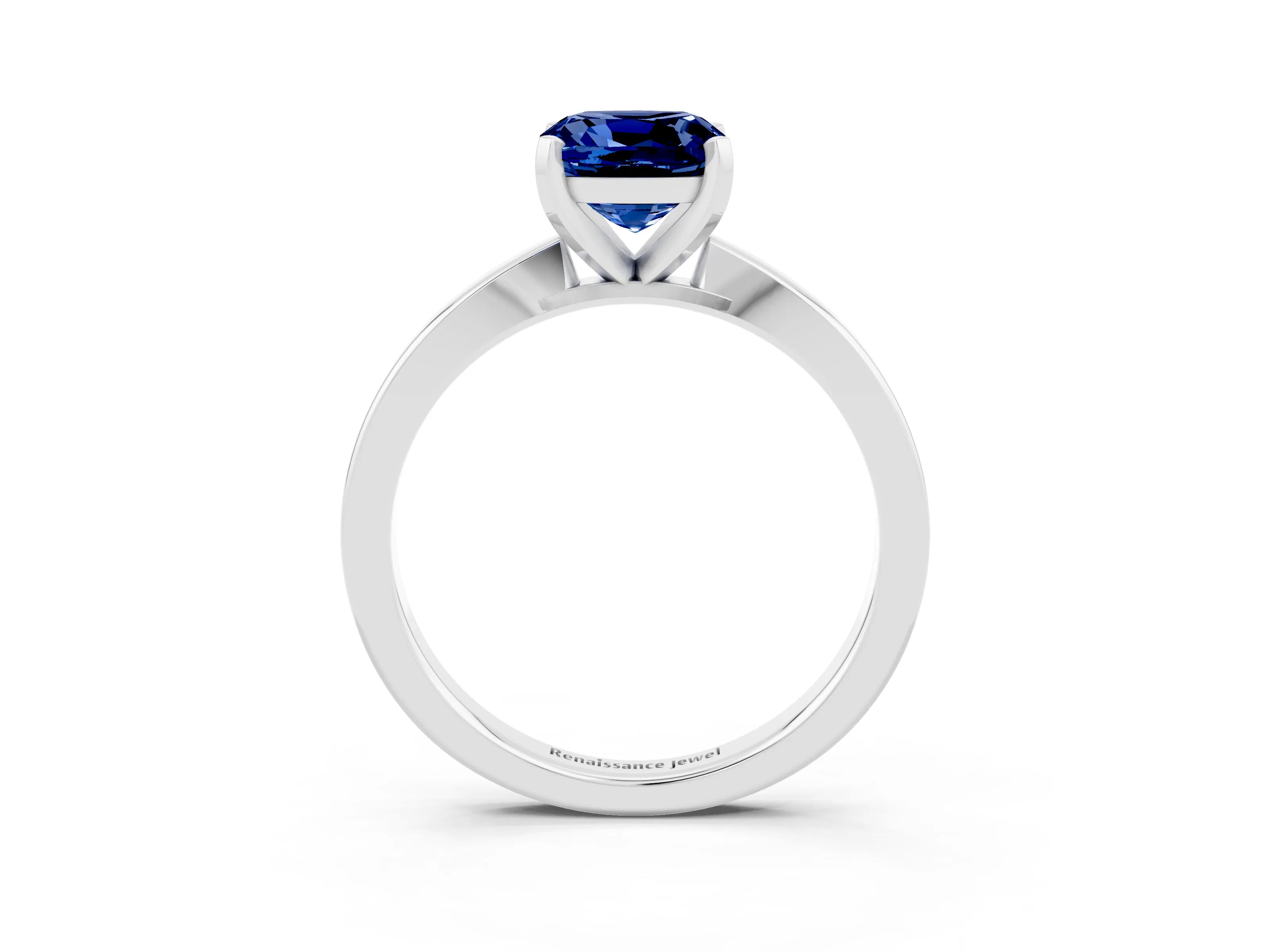 White gold Cushion Cut Blue Sapphire Solitaire Engagement Ring with Classic Band and Four-Prong Setting_27
