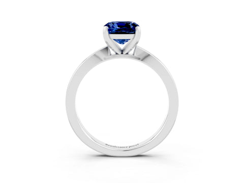 White gold Cushion Cut Blue Sapphire Solitaire Engagement Ring with Classic Band and Four-Prong Setting_27