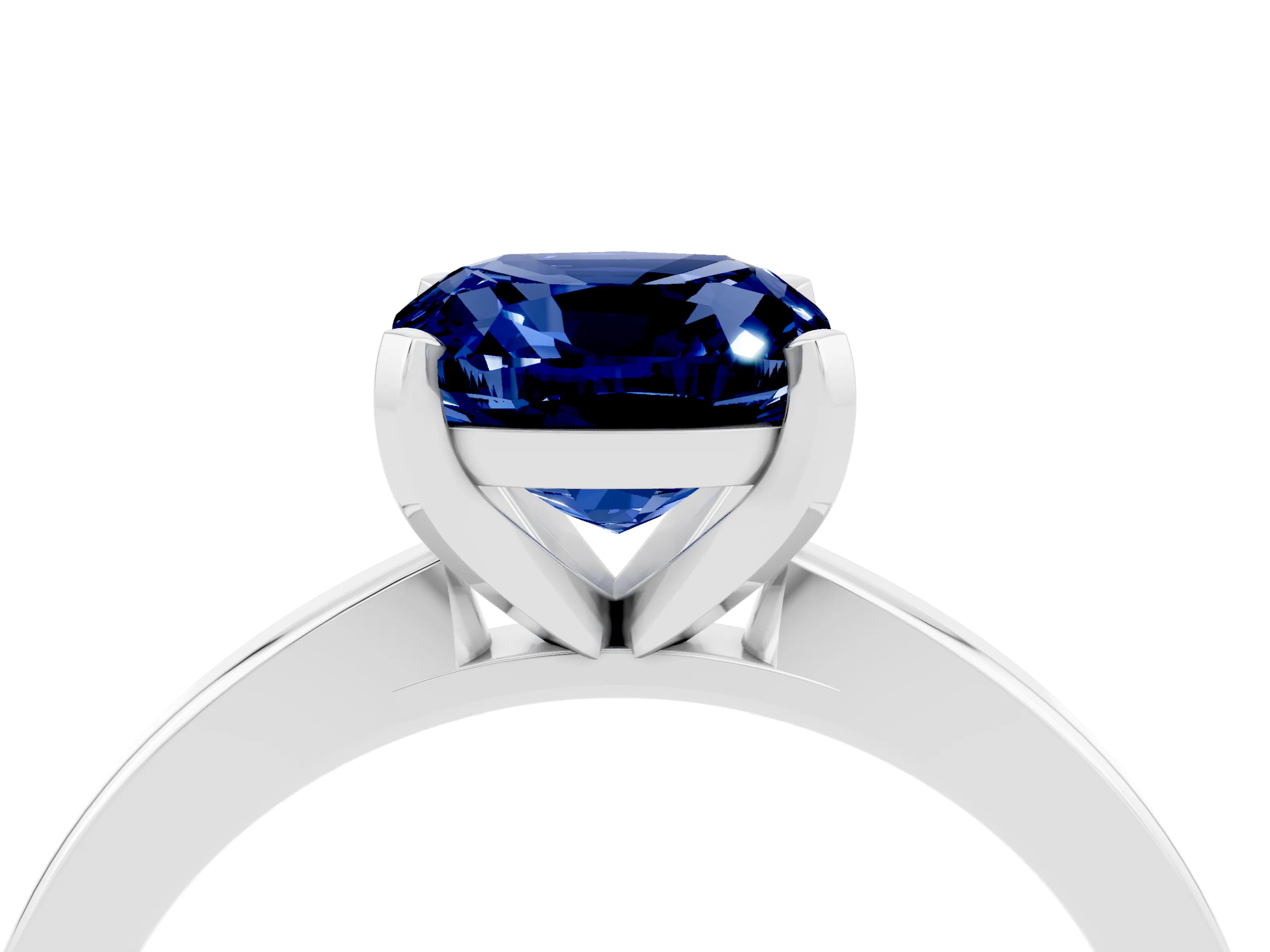 White gold Cushion Cut Blue Sapphire Solitaire Engagement Ring with Classic Band and Four-Prong Setting_28