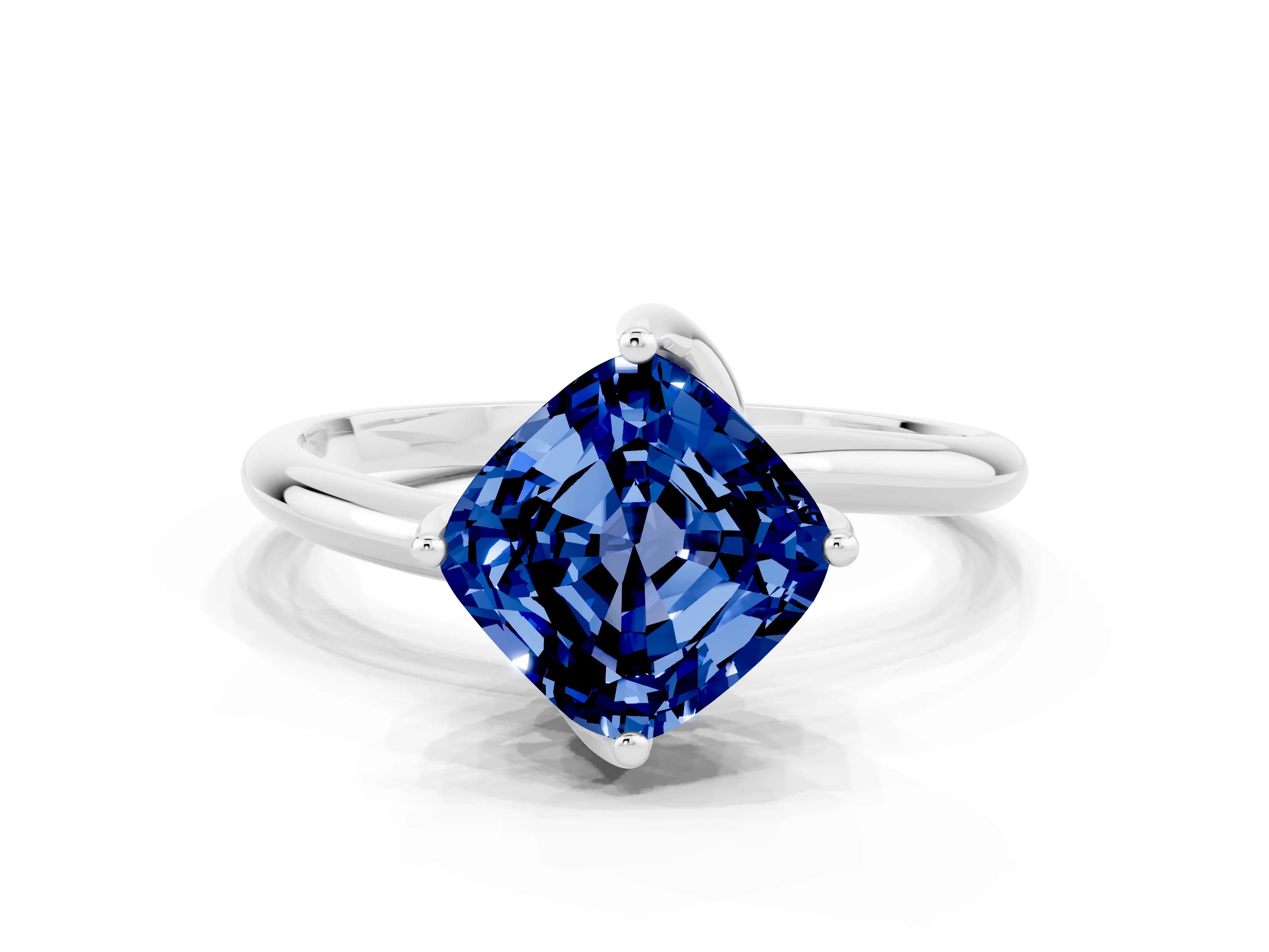 White gold Cushion Cut Blue Sapphire Solitaire Engagement Ring with Four-Prong Setting and Classic Band_12