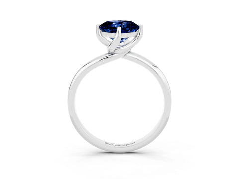 White gold Cushion Cut Blue Sapphire Solitaire Engagement Ring with Four-Prong Setting and Classic Band_15