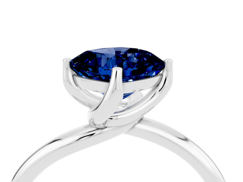 White gold Cushion Cut Blue Sapphire Solitaire Engagement Ring with Four-Prong Setting and Classic Band_16
