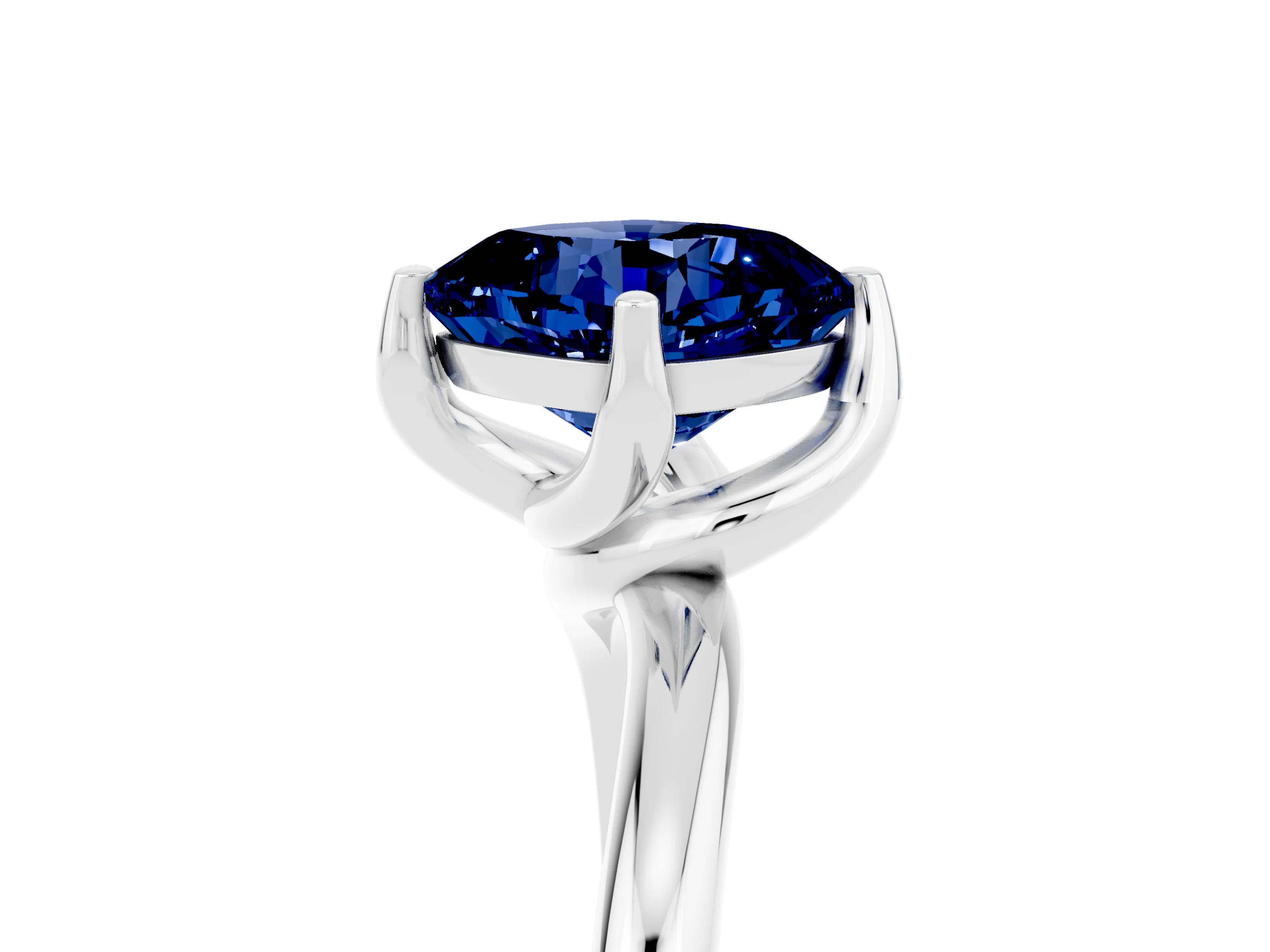 White gold Cushion Cut Blue Sapphire Solitaire Engagement Ring with Four-Prong Setting and Classic Band_17