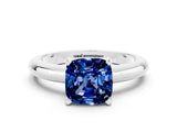 White gold Cushion Cut Blue Sapphire Solitaire Engagement Ring with Round Band and Four-Prong Setting