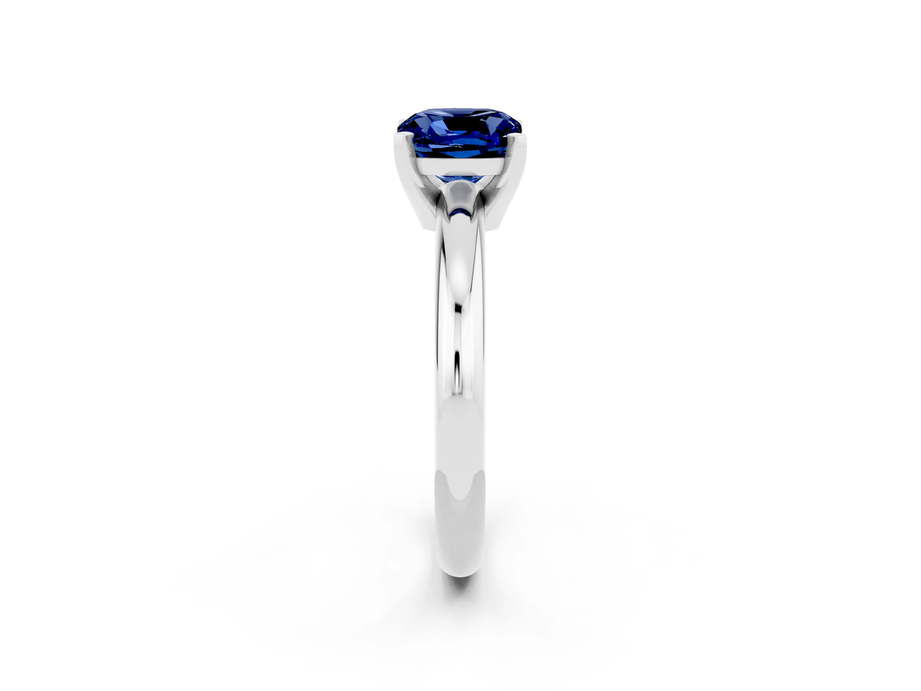 White gold Cushion Cut Blue Sapphire Solitaire Engagement Ring with Round Band and Four-Prong Setting_2