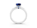 White gold Cushion Cut Blue Sapphire Solitaire Engagement Ring with Round Band and Four-Prong Setting_3