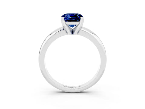 White gold Cushion Cut Blue Sapphire Solitaire Engagement Ring with Round Band and Four-Prong Setting_3