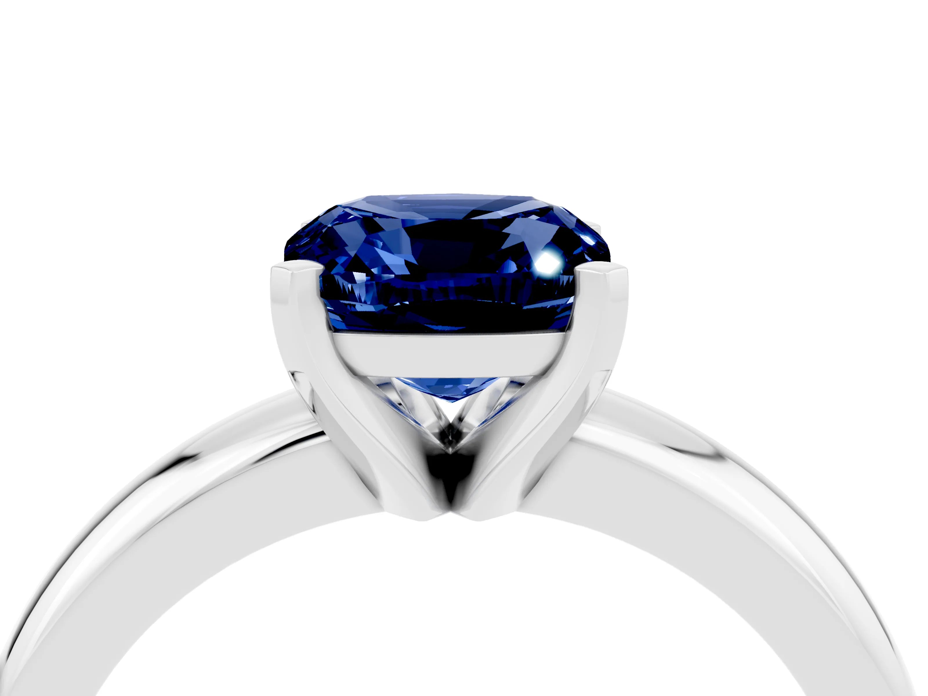 White gold Cushion Cut Blue Sapphire Solitaire Engagement Ring with Round Band and Four-Prong Setting_4