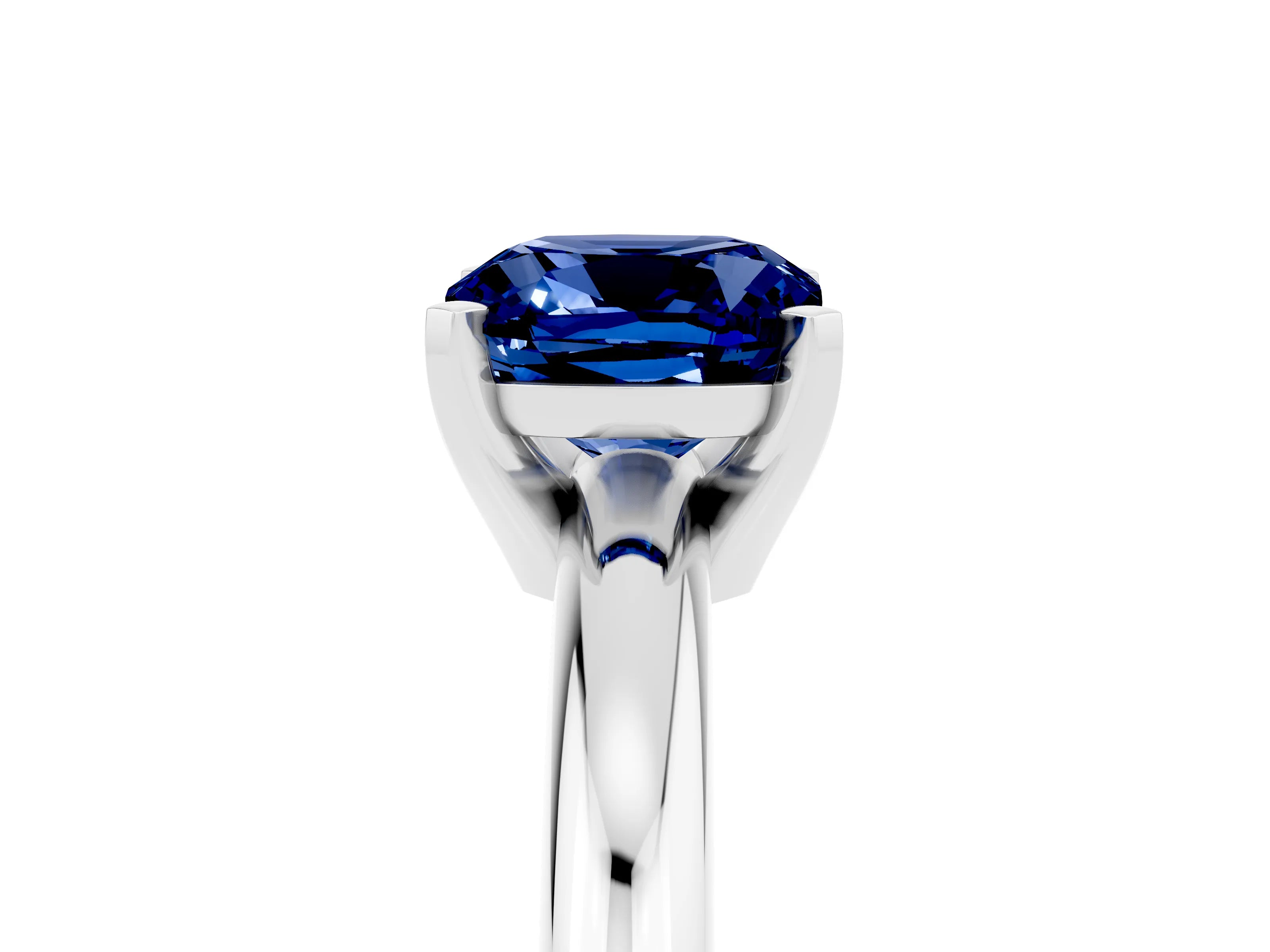 White gold Cushion Cut Blue Sapphire Solitaire Engagement Ring with Round Band and Four-Prong Setting_5