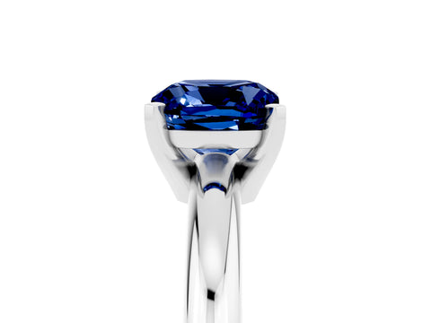 White gold Cushion Cut Blue Sapphire Solitaire Engagement Ring with Round Band and Four-Prong Setting_5