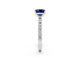 White gold Cushion Cut Blue Sapphire Solitaire Pavé Band with Four-Prong Setting_2