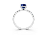 White gold Cushion Cut Blue Sapphire Solitaire Pavé Band with Four-Prong Setting_3