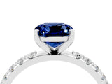 White gold Cushion Cut Blue Sapphire Solitaire Pavé Band with Four-Prong Setting_4