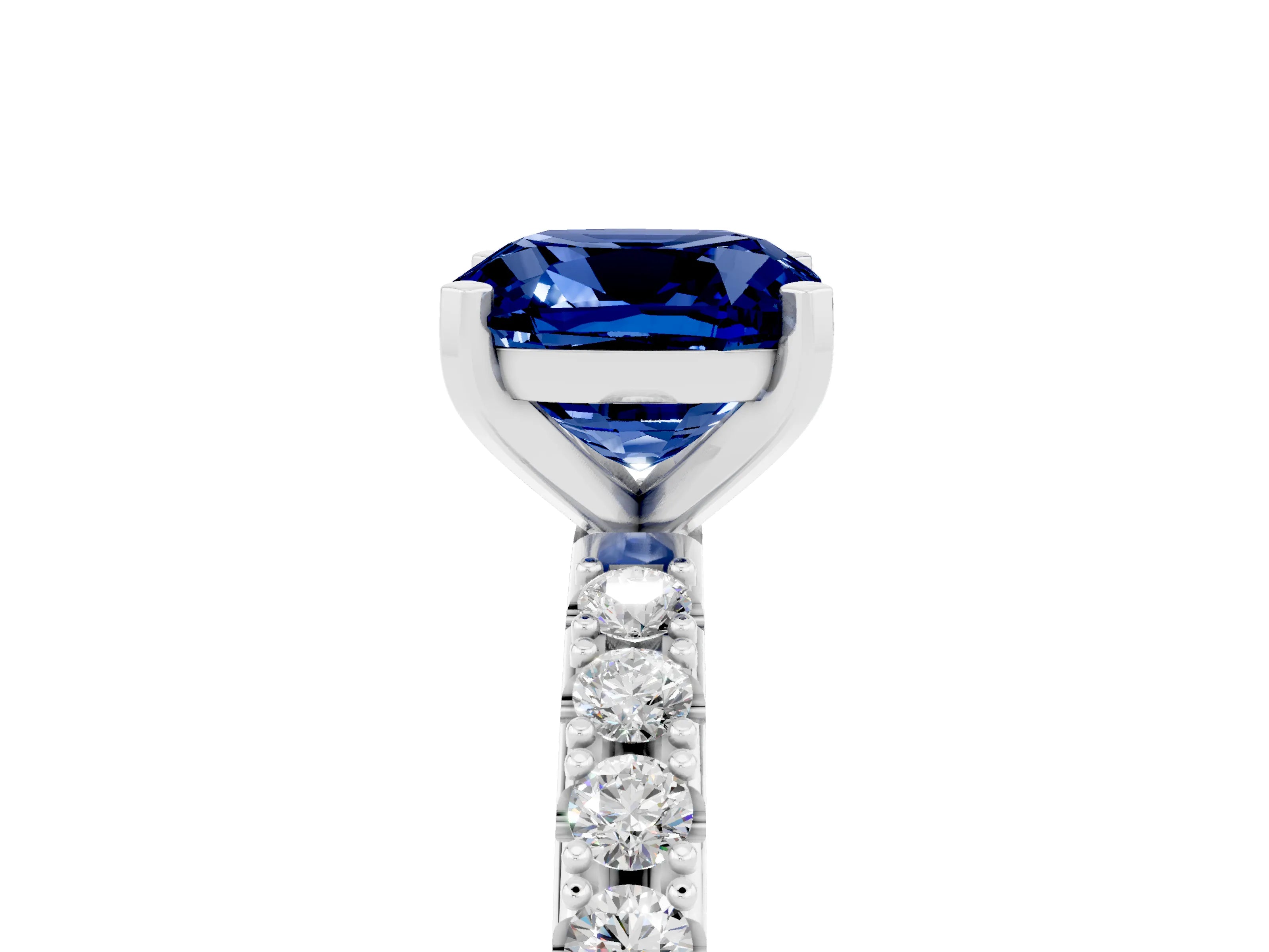 White gold Cushion Cut Blue Sapphire Solitaire Pavé Band with Four-Prong Setting_5